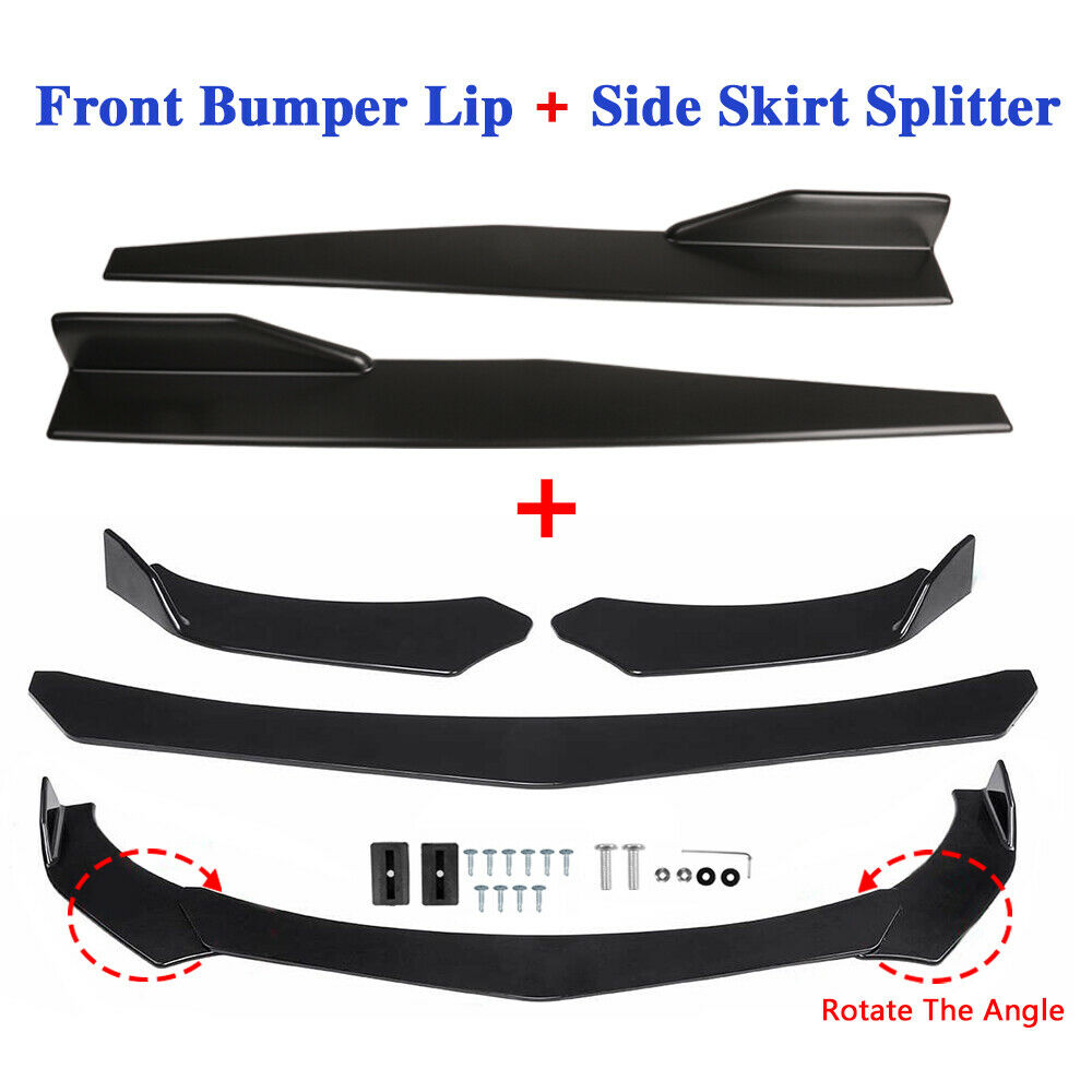 Universal Car Front Bumper Lip Spoiler Diffuser Body Kits + Side Skirt Splitter