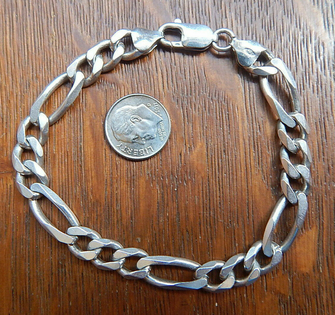 Classic Figaro Italy Chain Bracelet Sterling Silver 8.25 Inch 8 Mm Wide