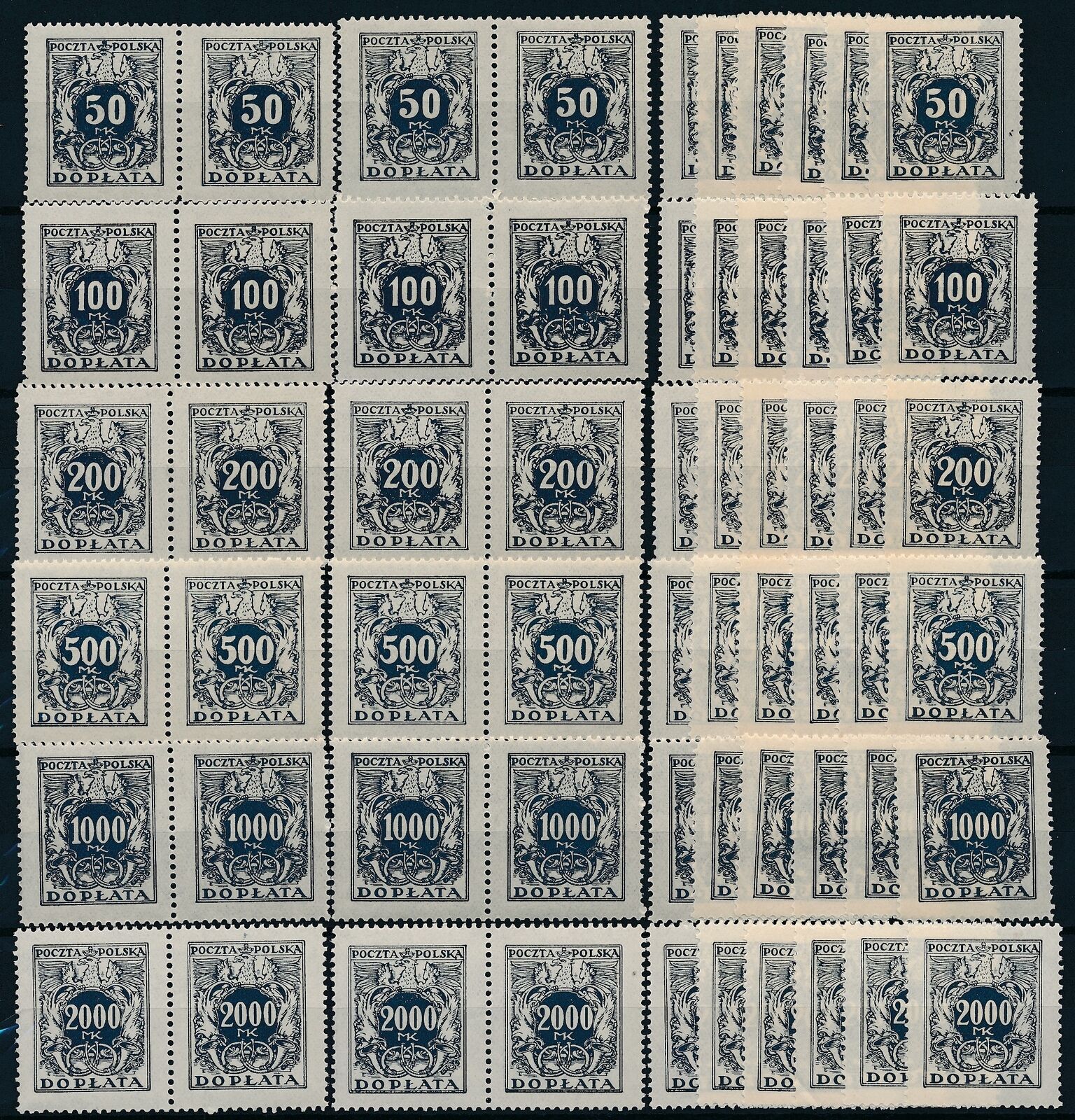 [p5429] Poland 1923 Good Sets (10) Of Duestamps Very Fine Mnh