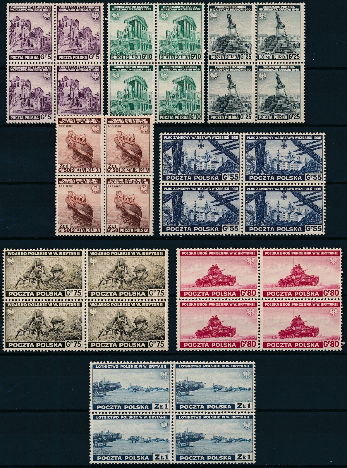 [pg10108] Poland 1941 War Good Set In Block Of 4 Stamps Very Fine Mnh $192