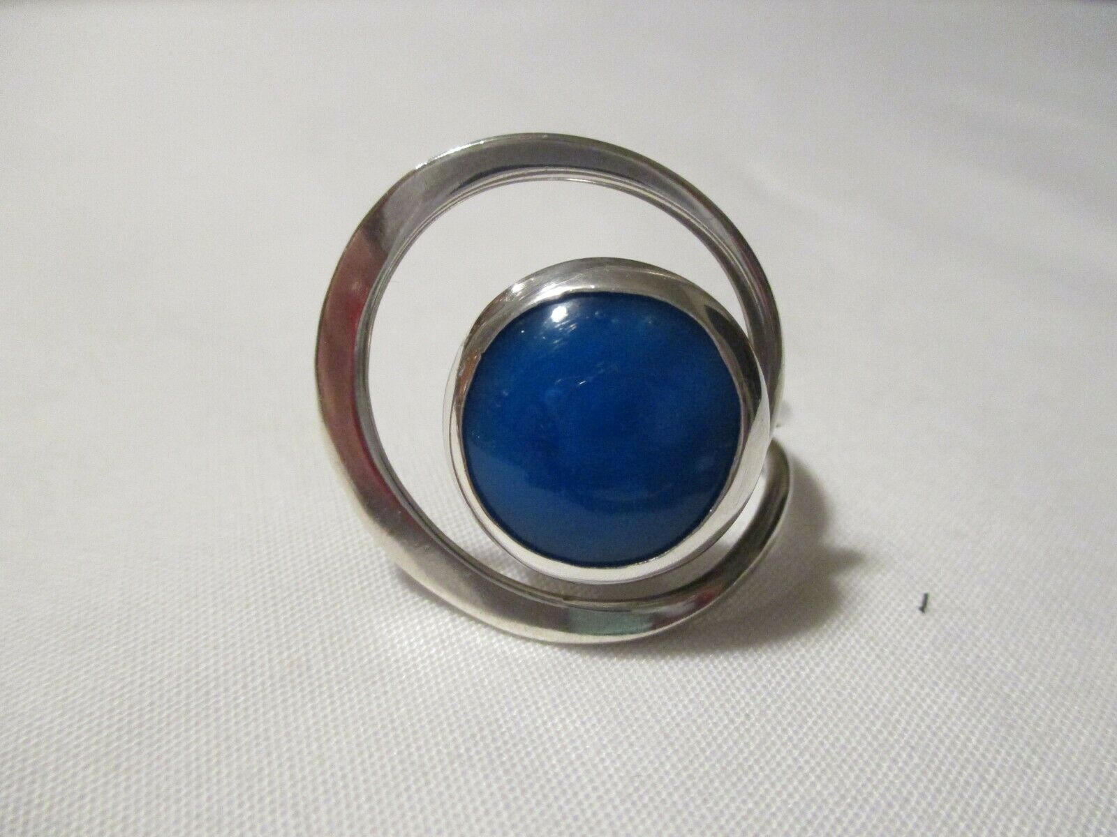 Fabulous Vintage Large Freeform Blue Agate Sterling Silver Ring - 10.4 Gr - Sz 8