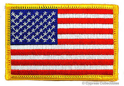 American Flag Embroidered Patch Iron-on Gold Border Usa Us United States Quality