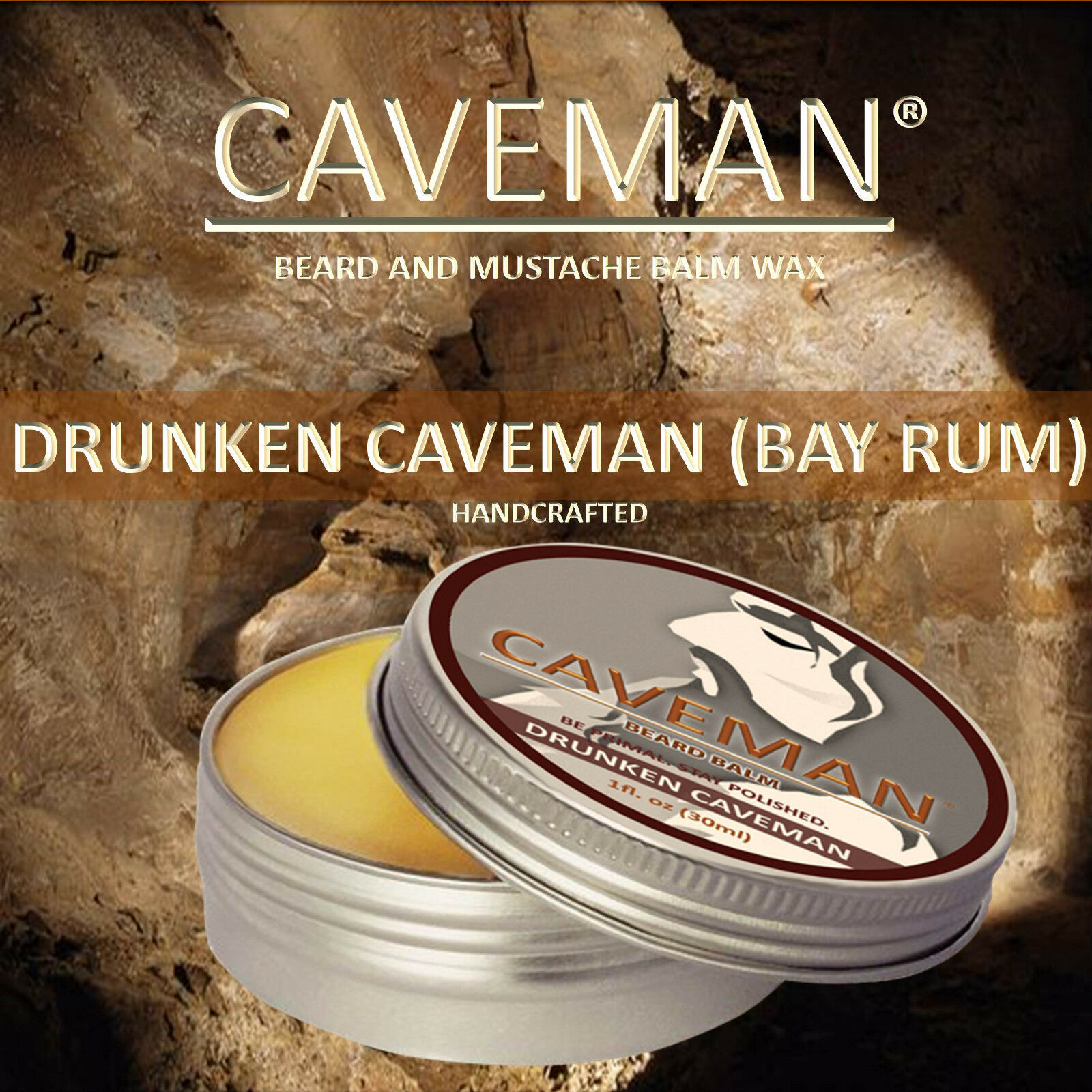 Caveman® Natural Beard & Handlebar Wax Mustache Beard Balm Bay Rum Scent