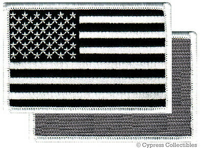 American Flag Embroidered Patch Black White Usa Us W/ Velcro® Brand Fastener