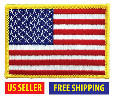 American Flag Embroidered Patch Iron-on Gold Border Usa Us United States