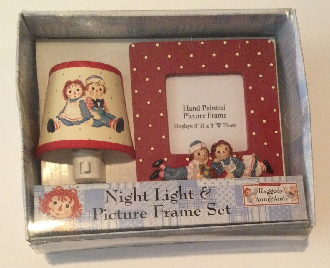 Raggedy Ann & Andy Night Light & Picture Frame Set New In Box See Description