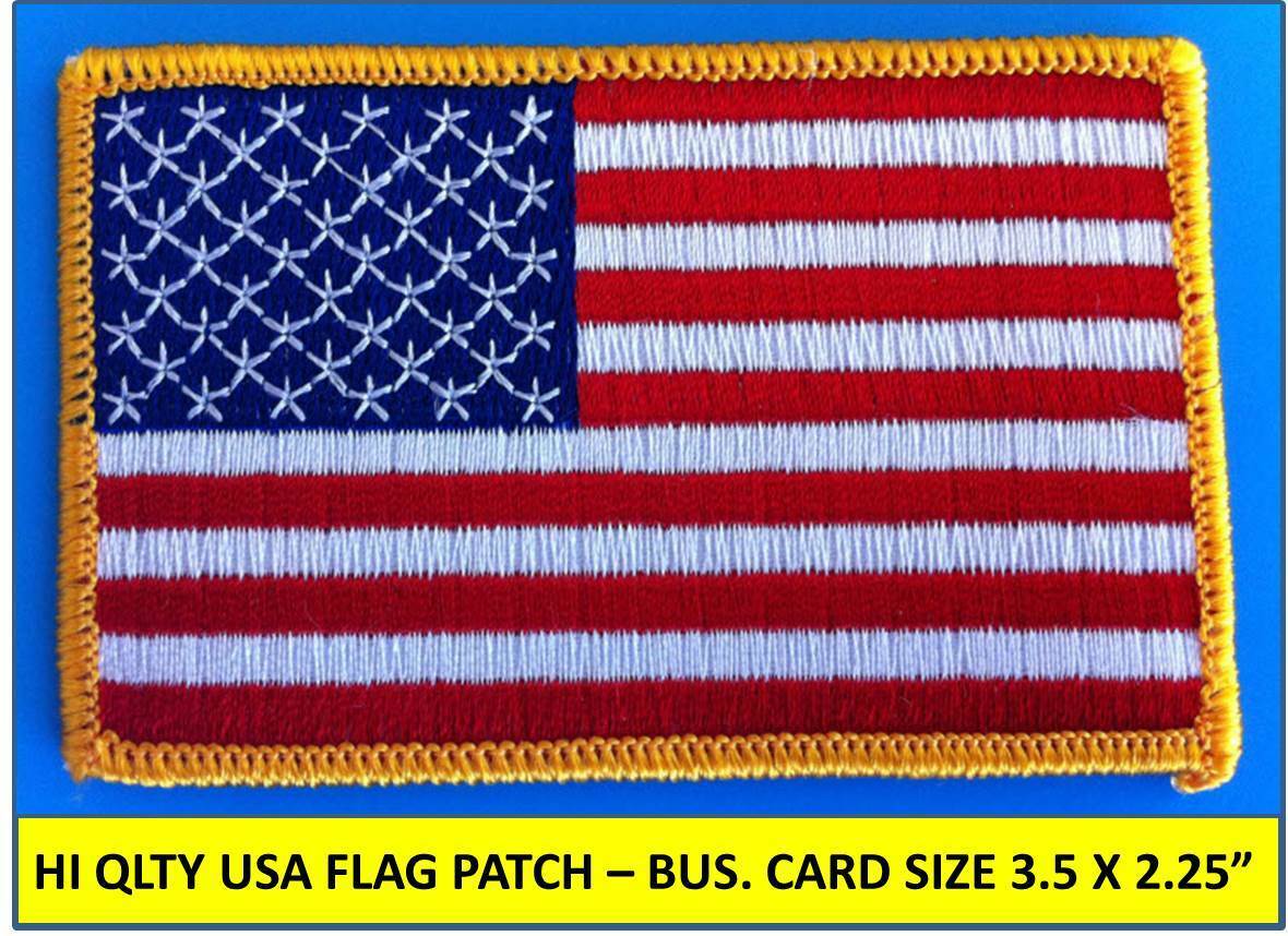 Usa American Flag Embroidered Patch Iron-on Sew-on Gold Border (3½ X 2¼”)
