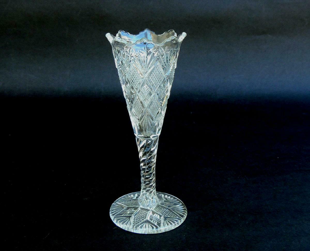Eapg Duncan & Miller Paneled Diamond Quartered Block Diamond Glass Vase Vintage