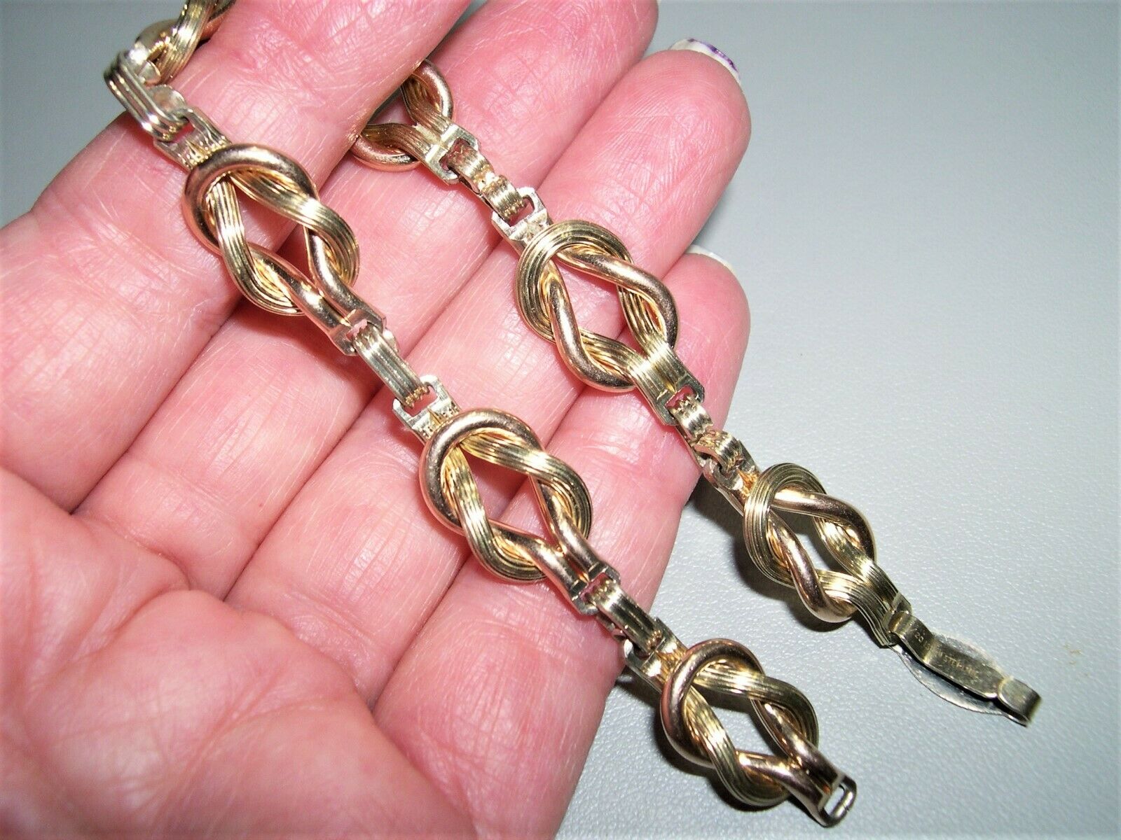 Vintage Retro Rose & Yellow Gf Sterling Silver Infinity Knot Bracelet~8.25"~24g