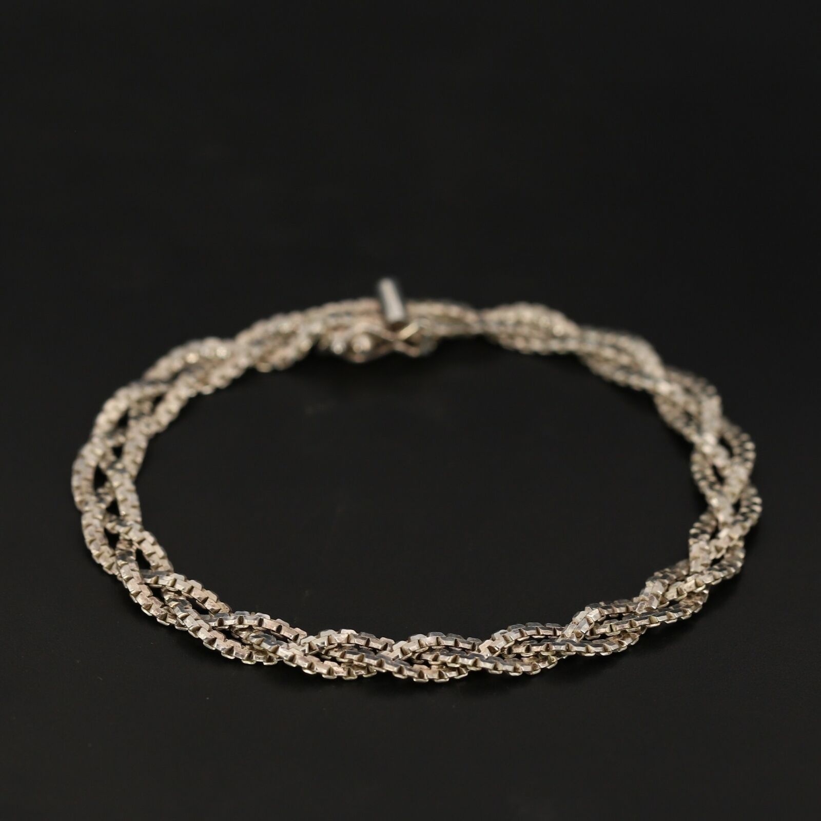 Sterling Silver - Italy 6mm Woven Flat Box Chain Link 7" Bracelet - 7g