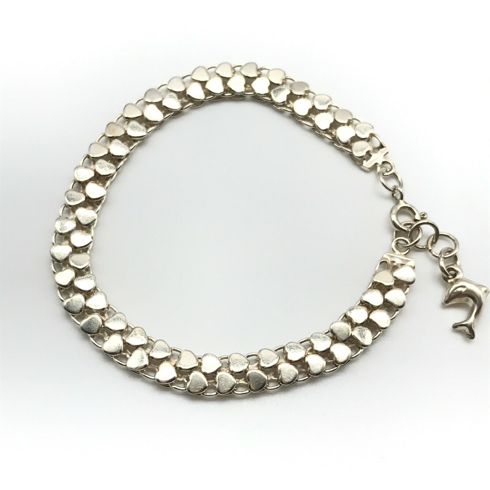Vintage 925 Sterling Silver Heart Chain Bracelet