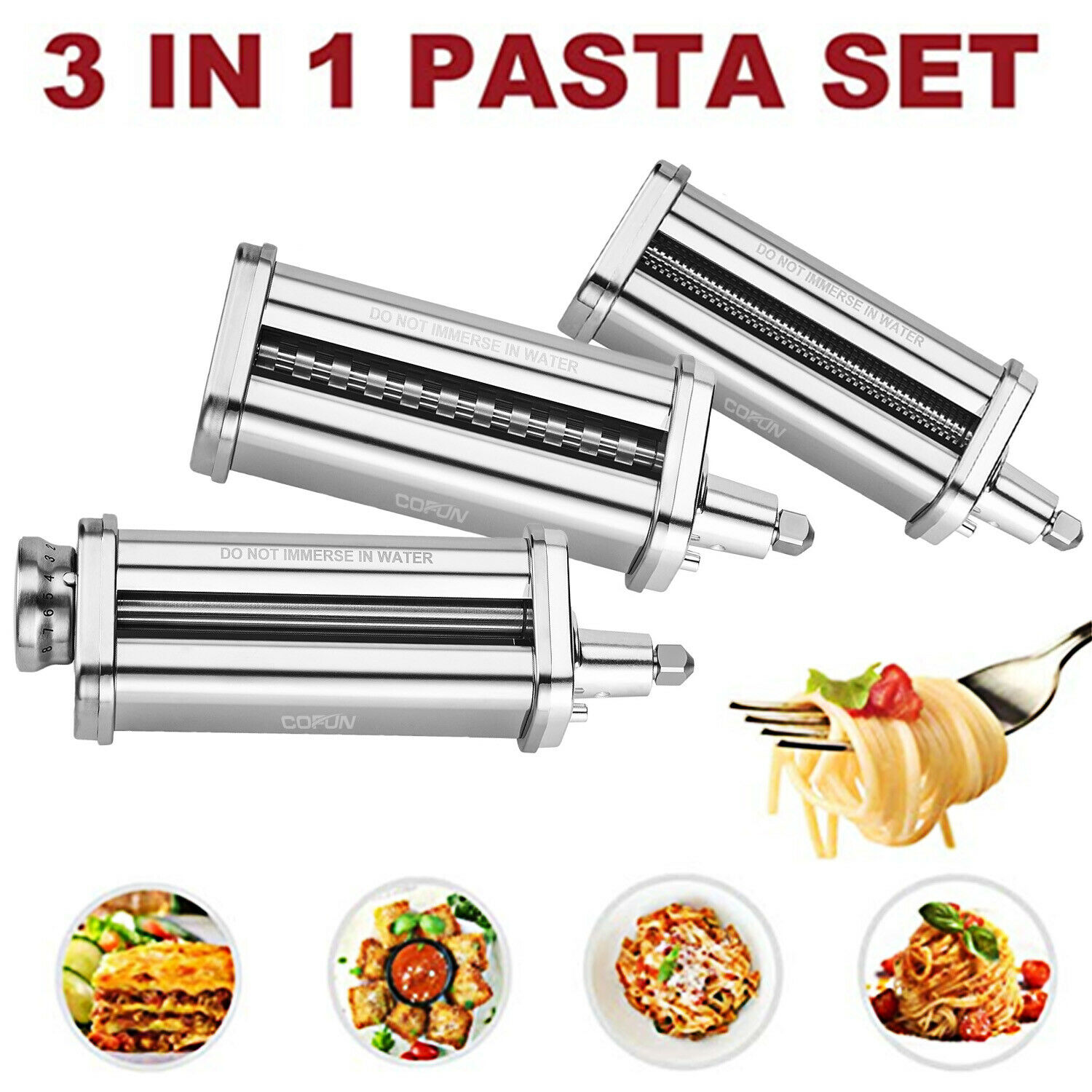 For Kitchenaid Pasta Roller Cutter Maker Kit 3-piece Stand Mixer Attachment Set