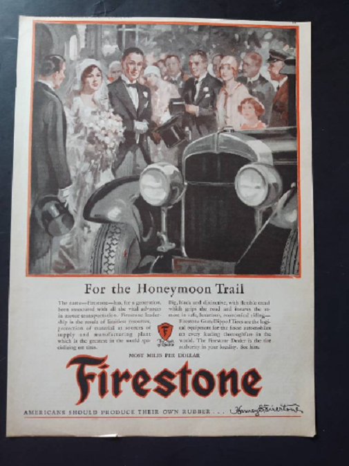 1938 Firestone Tires For The Honeymoon Trail Print Ad. #1876