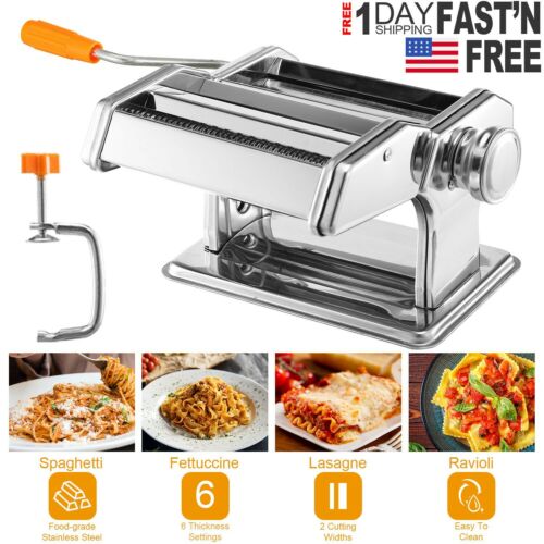 Stainless Steel Pasta Lasagna Spaghetti Tagliatelle Ravioli Maker Roller Machine
