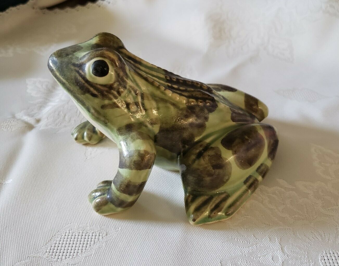 Vintage Brush Mccoy Green & Brown Frog Figurine 6" X 3" Very Nice