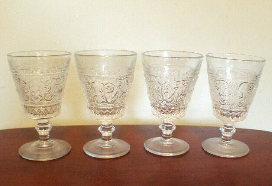 4 Duncan & Miller Clear Sandwich 5 5/8" Tall Water Goblets Very Excellent