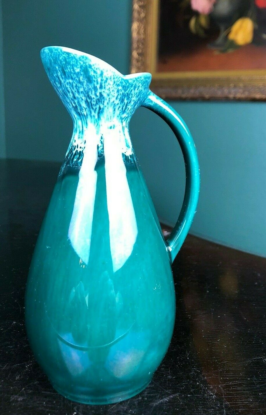 Vintage Pitcher Vase Emerald Green Glaze Pottery Canada 2215